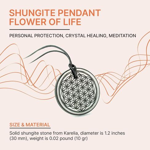 Karelian Heritage Shungite Pendant Round Shape | Healing Spiritual Natural Black Crystal Jewelry Pendant | Sacred Symbol Talisman Amulet Necklace for Meditation in Kuwait
