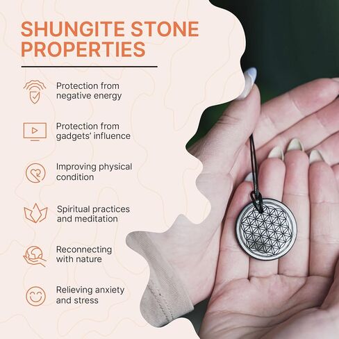 Karelian Heritage Shungite Pendant Round Shape | Healing Spiritual Natural Black Crystal Jewelry Pendant | Sacred Symbol Talisman Amulet Necklace for Meditation in Kuwait