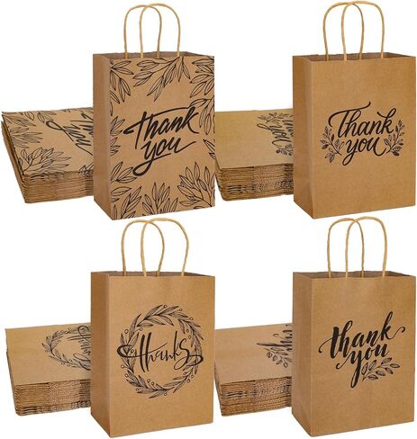 Whaline 16Pcs Thank You Party Bags Gold Foil Kraft Paper Gift Bags Brown Paper Bags with Handle Party Favor Bags for Wedding Birthday Baby Shower Party Favors 6.3 x 8.7 x 3.1inch, 4 Styles in Saudi Arabia