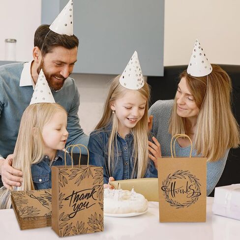 Whaline 16Pcs Thank You Party Bags Gold Foil Kraft Paper Gift Bags Brown Paper Bags with Handle Party Favor Bags for Wedding Birthday Baby Shower Party Favors 6.3 x 8.7 x 3.1inch, 4 Styles in Saudi Arabia