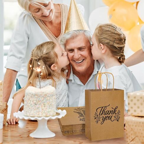 Whaline 16Pcs Thank You Party Bags Gold Foil Kraft Paper Gift Bags Brown Paper Bags with Handle Party Favor Bags for Wedding Birthday Baby Shower Party Favors 6.3 x 8.7 x 3.1inch, 4 Styles in Saudi Arabia