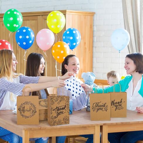 Whaline 16Pcs Thank You Party Bags Gold Foil Kraft Paper Gift Bags Brown Paper Bags with Handle Party Favor Bags for Wedding Birthday Baby Shower Party Favors 6.3 x 8.7 x 3.1inch, 4 Styles in Saudi Arabia