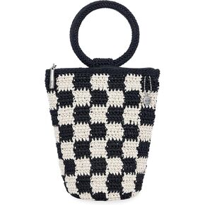 The Sak Ayla Ring Handle Pouch in Crochet, Detachable Ring Handle, Magenta Flower