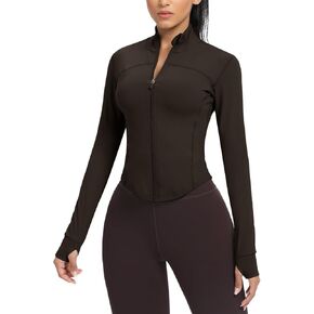 AVGO Women's Cropped Running Workout Jackets Zip Slim Fit Athletic Tops with Thumb Holes