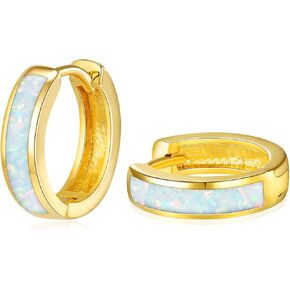 Opal Stud Hoop Earrings Set: Hypoallergenic Small Hoops Earrings for Women Girls Sensitive Ears