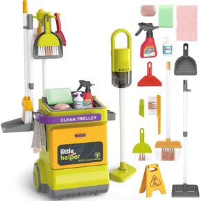 deAO Kids Cleaning Set, 20 PCS Pretend Play Housekeeping Supplies Kit ,Includes Real Working Vacuum Cleaner, Kid Broom, Spray Bottle,Toy Cleaning Set Gift for 3 4 5+Kids