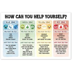 5M BOX Zones of Regulation Poster, What Zone Are You In Poster 16x24 for Feelings Chart; Emotion Chart, Mental Health, Back to School Classroom; School Counselor, Therapy Office Decor (Style 2)