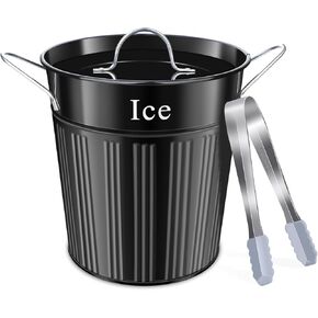 Ice Bucket with Lid & Ice Tong, Double Insulated Stainless Steel Bucket, Mimosa Bar Supplies with Handle, Champagne Bucket for Bars, Parties, Backyard Barbeques, Picnics, and Camping (3.5Qt Black)