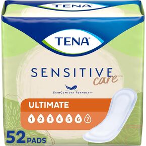 Tena Incontinence Pads, Bladder Control & Postpartum for Women, Ultimate Absorbency, Extra Coverage, Long Length, Sensitive Care - 52 Count