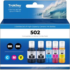502 Ink Refill bottles ET-2760 ET-2850 ET-3850 Replacement for Epson 502 Ink Bottles (5 Pack) for Ecotank ET-3760 ET-4760 ET-4850 2850 2760 3760 ET-3830 ET-3843 ET-2750 ET-3750 ET4750 ET-15000 Printer