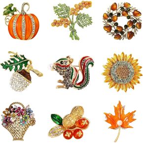 9 Piece Christmas Brooch Set with Rhinestone Crystal Christmas Ornament