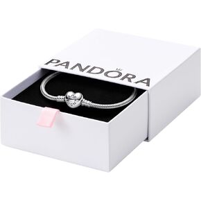 PANDORA Moments Heart Clasp Snake Chain Bracelet - Two-Tone Charm Bracelet - Compatible with PANDORA Moments Charms - Sterling Silver & PANDORA Rose Gold - Comes with Gift Box - 7.5"