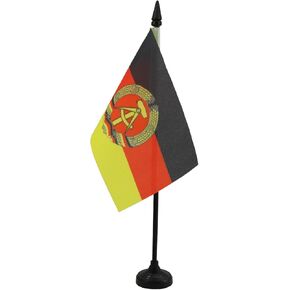 AZ FLAG East Germany Table Flag 4'' x 6'' - German RDA Desk Flag 15 x 10 cm - Black Plastic Stick and Base