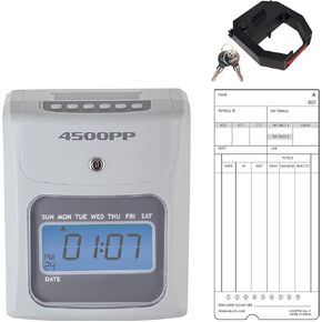 4500PP Calculating Time Clock, Small Business Bundle, Includes 125 Time Cards, 1 Ink Ribbon, 2 Security Keys and 1 Ten Pocket Time Card Rack, 4500PPK1