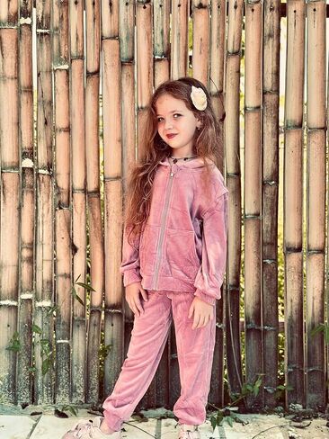 Arshiner 2 Piece Outfits for Girls Velour Tracksuit Hoodie and Jogger Set Sweatsuit Athletic Clothes Sets in Kuwait