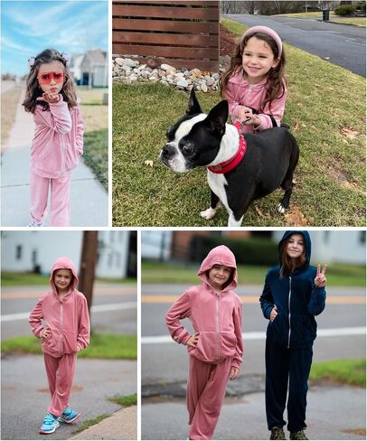 Arshiner 2 Piece Outfits for Girls Velour Tracksuit Hoodie and Jogger Set Sweatsuit Athletic Clothes Sets in Kuwait