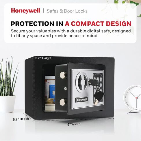 Honeywell Safes & Door Locks - Bolt Down Small Safe Box with Digital Lock for Home - Steel Security Electronic Lock Box - Cabinet & Door Design Safe with 2 Keys - 0.17-Cubic Feet - Black - 5005 in Kuwait