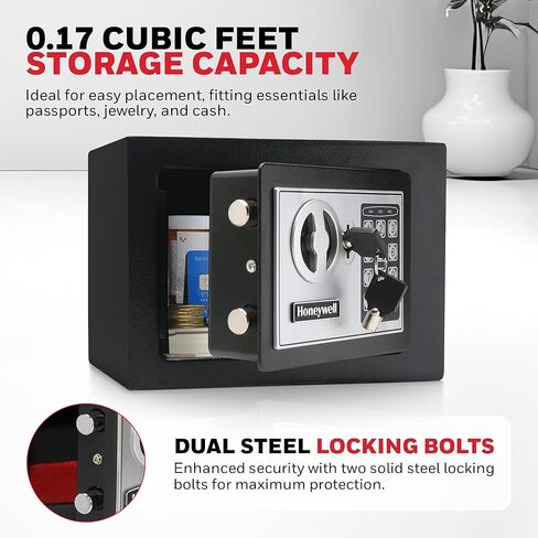 Honeywell Safes & Door Locks - Bolt Down Small Safe Box with Digital Lock for Home - Steel Security Electronic Lock Box - Cabinet & Door Design Safe with 2 Keys - 0.17-Cubic Feet - Black - 5005 in Kuwait