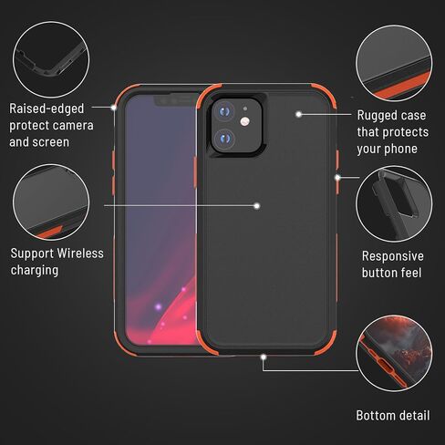 حافظة متينة لهاتف iPhone 12/12 Pro [مقاومة للسقوط] [مقاومة للصدمات] 3 طبقات شديدة التحمل للحماية من السقوط لهاتف iPhone 12/12 Pro 6.1 بوصة مع 2 واقي شاشة من الزجاج المقسى (أسود) in Saudi Arabia
