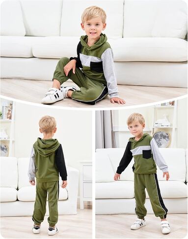 ملابس أطفال صغار من itkidboy بلوفر بغطاء للرأس وأكمام طويلة، سويت شيرت ملون + بنطلون مكون من قطعتين in Kuwait