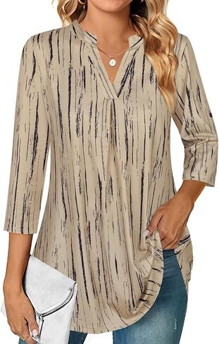 Ninedaily Womens Tops Dressy Casual 3/4 Sleeve V Neck Chiffon Shirt Work Blouses in Kuwait