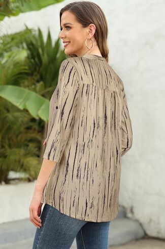 Ninedaily Womens Tops Dressy Casual 3/4 Sleeve V Neck Chiffon Shirt Work Blouses in Kuwait