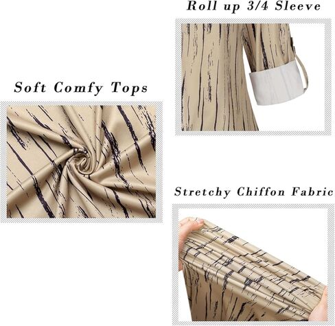 Ninedaily Womens Tops Dressy Casual 3/4 Sleeve V Neck Chiffon Shirt Work Blouses in Kuwait