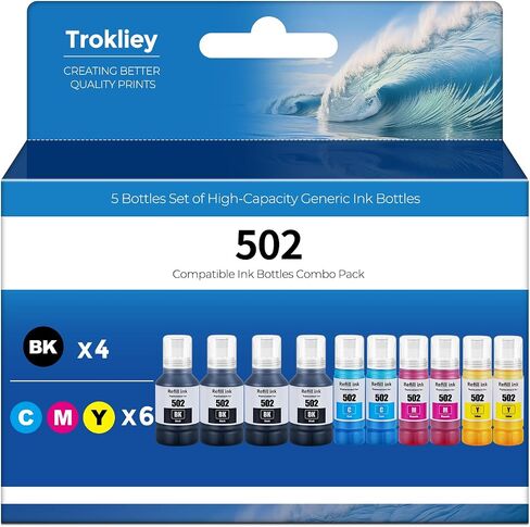 زجاجات إعادة تعبئة الحبر 502 ET-2760 ET-2850 ET-3850 بديلة لزجاجات حبر Epson 502 (5 عبوات) لـ Ecotank ET-3760 ET-4760 ET-4850 2850 2760 3760 ET-3830 ET-3843 ET-2750 ET-3750 ET4750 طابعة ET-15000 in Saudi Arabia