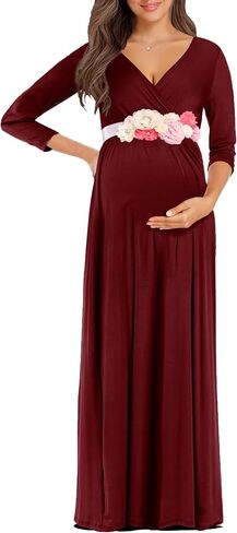 KIM S Maternity Maxi Dress for Baby Shower and Photoshoot | V neck, Empire waist, Flowy A line fit, Sizes S-3XL in Saudi Arabia