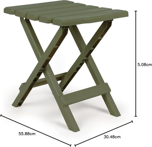 Camco Adirondack Portable Outdoor Camping Small Weatherproof Rustproof Durable Plastic Folding Side Table for Indoor and Outdoor Use, Taupe in Kuwait