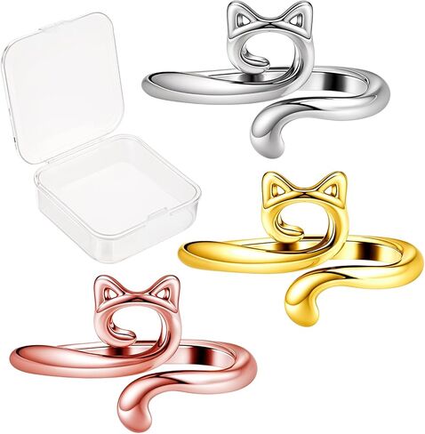 Dimeho 3 Pack Adjustable Knitting Rings Crochet Yarn Guide Holder Cute Cat Finger Loop Wide Open Weaving Hook Braided Thimble Knit Accessories for DIY Craft Sweater Scarf Handicrafts in Saudi Arabia