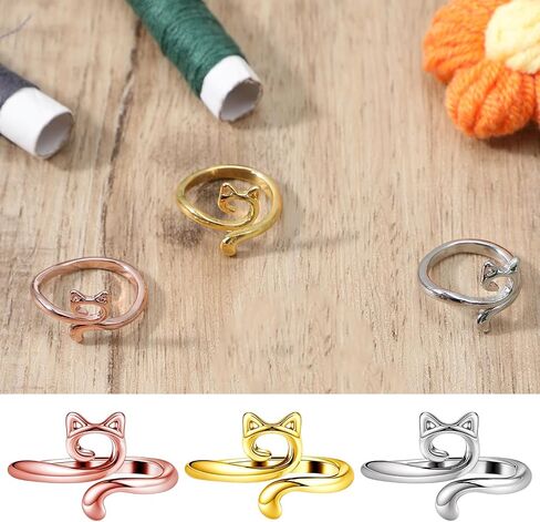 Dimeho 3 Pack Adjustable Knitting Rings Crochet Yarn Guide Holder Cute Cat Finger Loop Wide Open Weaving Hook Braided Thimble Knit Accessories for DIY Craft Sweater Scarf Handicrafts in Saudi Arabia