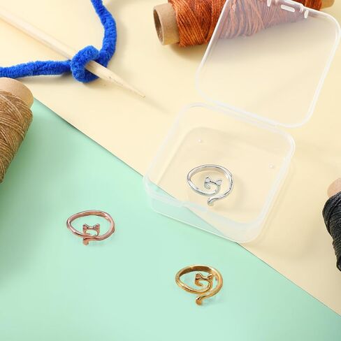 Dimeho 3 Pack Adjustable Knitting Rings Crochet Yarn Guide Holder Cute Cat Finger Loop Wide Open Weaving Hook Braided Thimble Knit Accessories for DIY Craft Sweater Scarf Handicrafts in Saudi Arabia