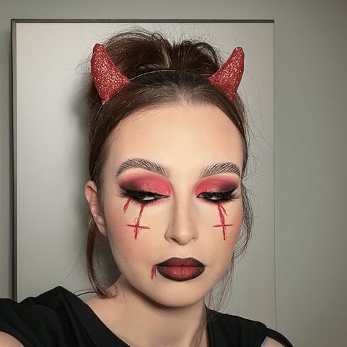 عصابة رأس من Merroyal Glitter Devil Horns للهالوين فستان تنكرية للحفلات التنكرية (أسود) in Kuwait