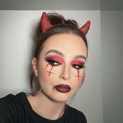 عصابة رأس من Merroyal Glitter Devil Horns للهالوين فستان تنكرية للحفلات التنكرية (أسود) in Kuwait