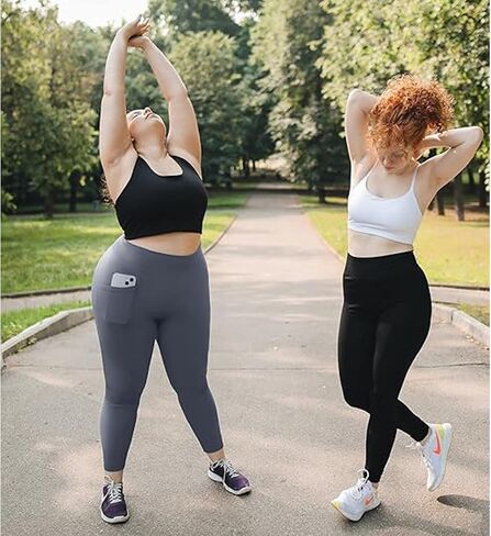 NEW YOUNG 3 Pack Plus Size Leggings with Pockets for Women,High Waist Tummy Control Workout Yoga Pants in Kuwait