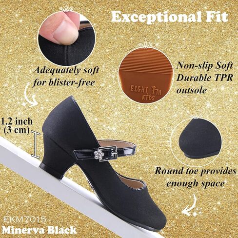 EIGHT KM EKM7015 Girls High Heel Dress Shoes Mary Jane Wedding Party Pumps Sparkle Glitter Princess Shoes for Kids Toddler in Kuwait