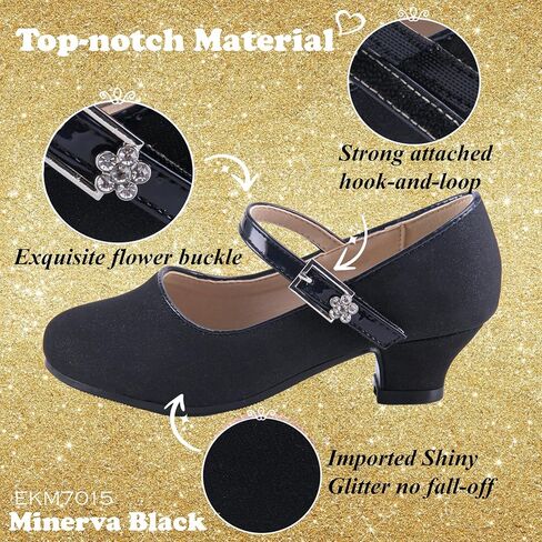 EIGHT KM EKM7015 Girls High Heel Dress Shoes Mary Jane Wedding Party Pumps Sparkle Glitter Princess Shoes for Kids Toddler in Kuwait