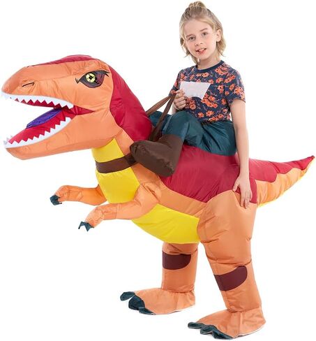 HSCTEK Child Inflatable Ride on Dinosaur Costume, T-rex, Velociraptor, Triceratops, Dilophosaurus, Pteranodon, Carnotaurus in Saudi Arabia