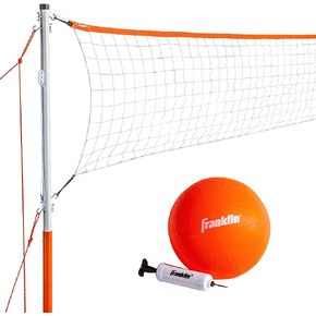 مجموعات شبكة الكرة الطائرة الخارجية من Franklin Sports - شبكة كرة طائرة محمولة للشاطئ + الفناء الخلفي مع أعمدة - مجموعات كاملة للكرة الطائرة في الهواء الطلق مع شبكة + كرة طائرة متضمنة