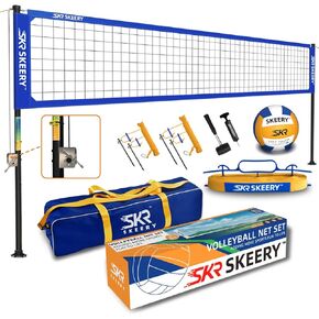 SKEERY Outdoor Heavy Duty Volleyball Net Set, Anti-Sag Design, Adjustable Aluminum Poles, Portable Volleyball Net for Backyard,Grass and Beach