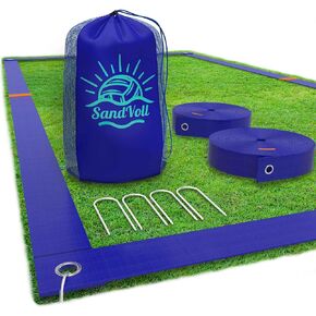 Beach Volleyball Lines for Sand - Portable 2 inch Boundary Lines Set for Outdoor + Sand Anchors and Net Bag. Official Court Size Dimensions (26.3' x 52.6')