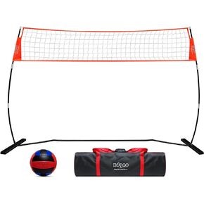 12FT Portable Volleyball Training Net for Hitting or Serving Drills, Outdoor & Indoor Freestanding Volleyball Practice Net with Height Adjustable, Glow in Dark Volleyball, and Carry Bag