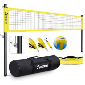 Portable Professional Outdoor Volleyball Net Set with Adjustable Height Aluminum Poles, Winch System, Volleyball with Pump and Carrying Bag for Backyard Beach