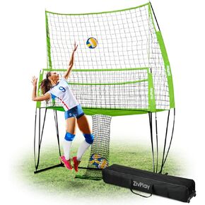Volleyball Training Equipment 11 x 8 ft Volleyball Practice Net Station with 4 Adjustable Heights for Team or One Person Hitting Serving Passing Practice Includes Portable Wheeled Carry Bag