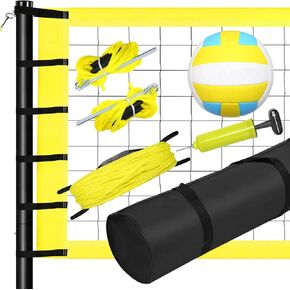 Patiassy Outdoor Portable Volleyball Net Set System - Quick & Easy Setup Adjustable Height Steel Poles, PU Volleyball with Pump and Carrying Bag for Beach Backyard
