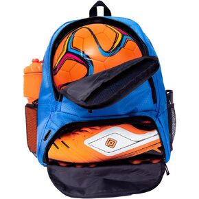 Athletic Backpack - Large Sports Soccer & Basketball Bag - Separate Ball & Cleat Compartment - Durable Design - Boys & Girls - For Soccer, Basketball, Volleyball and Gym Equipment - Blue/Black