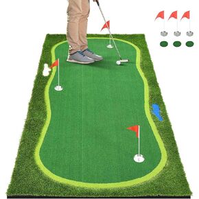 DWVO Golf Putting Green Practice Putting Mat، سجادات كبيرة لوضع الجولف، بساط تدريب احترافي على الجولف للاستخدام الداخلي والخارجي، بساط جولف واقعي مع حفرة رملية ومخاطر المياه in Saudi Arabia