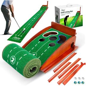 Roykaw Golf Putting Mat, Putting Green for Indoor,Golf Practice Mat w/Auto Ball Return, Golf Practice Training Aid for Home and Office, Easy Assembly, Ideal Gift for Golf Enthusiasts