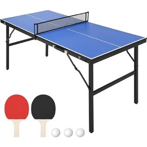 GAOMON Mid-Size Table Tennis Table, Indoor and Outdoor Ping Pong Table Set, Foldable & Portable Table Tennis Table with 2 Table Tennis Paddles and 3 Balls, 5 Minute Assembly, 60 x 26 x 27.5 Inch